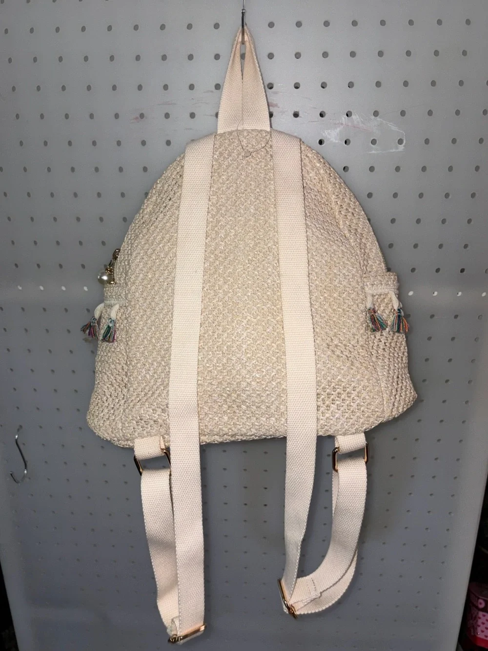 Cream Woven Tassel Accent Backpack - Women